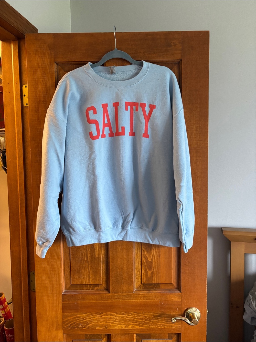 SALTY Light Blue Graphic Crewneck Sweatshirt Gildan XL